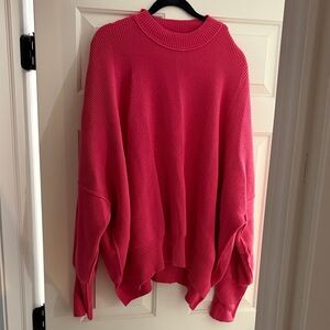 Free People Vibrant Pink Crew Neck Sweater